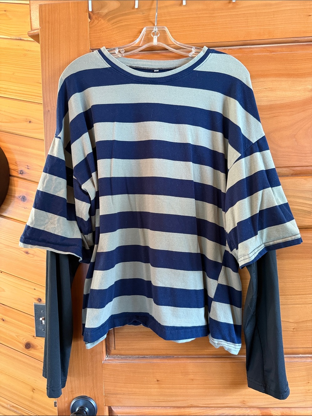 Striped Blue & Green Layered-Look Top